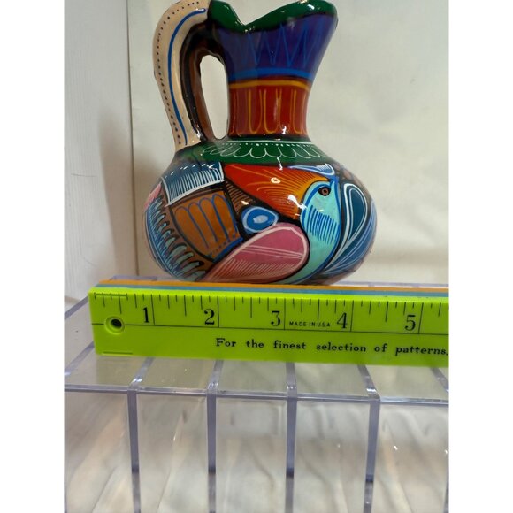 Hand-Painted Talavera Style Ceramic Pitcher With Colorful Bird Design - Picture 7 of 9